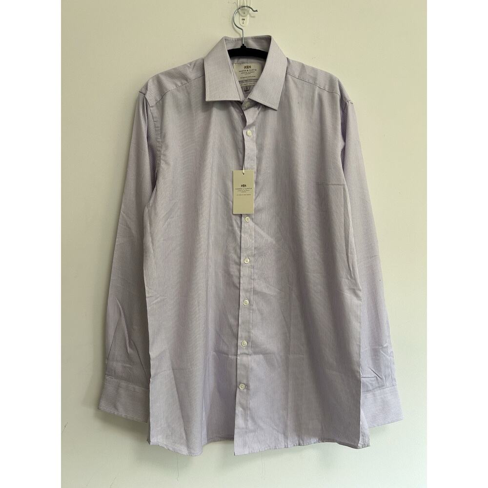 Hawes & Curtis Mens ST James Slim Fit Poplin Stripe Button Up Shirt Size 15.5-36